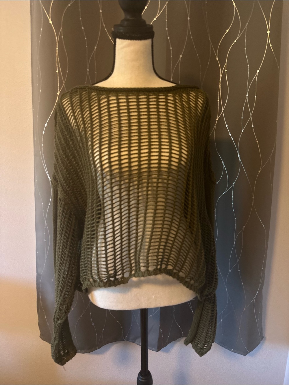 Olive Open-Knit Cropped Women's Sweater